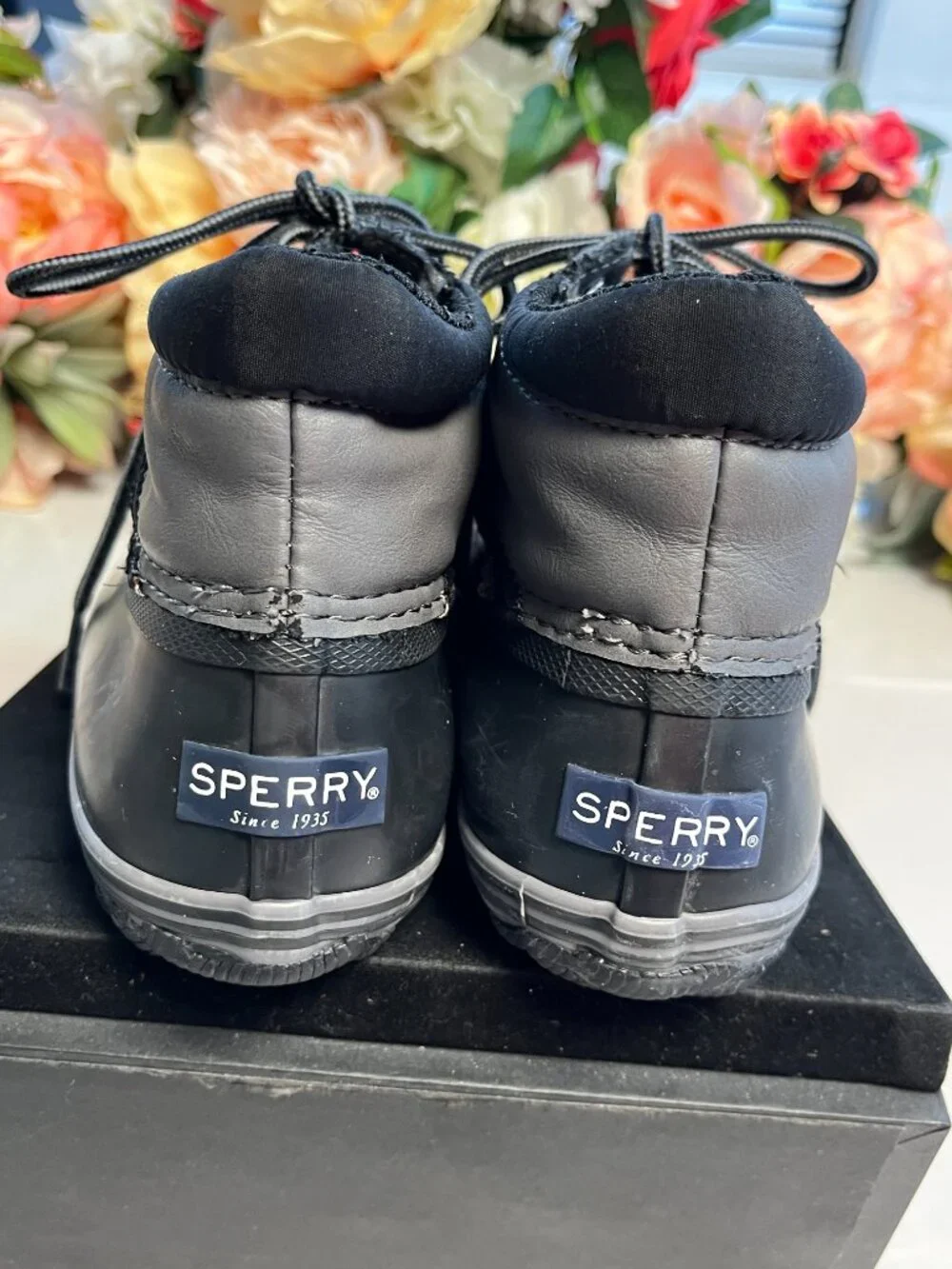 Sperry Bowline Storm Duck Boots Black Charcoal Kids Size 2 STK265260